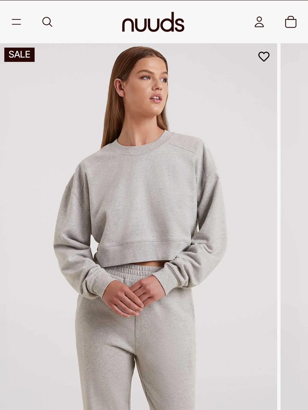 Like new, Nuuds, Cropped Crewneck Sweatshirt, size M, Heather grey
